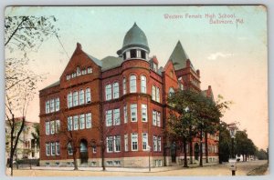 1909 WESTERN FEMALE HIGH SCHOOL RED BRICK BUILDING BALTIMORE MD ANTIQUE POSTCARD