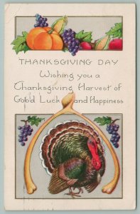 Thanksgiving~Turkey Framed Under Large Wishbone~Pumpkin~Grapes~Whitney Made~Emb 