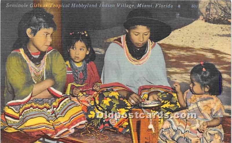 Seminole Girls at Tropical Hobbyland Indian Village Miami, Florida, FL, USA I...