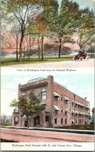 Washington Park Hospital and View of Washington Park Chicago Il Vtg Postcard I54