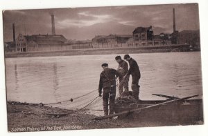 P3223 old postcard net fishermen after salmon on the dee aberdeen scotland