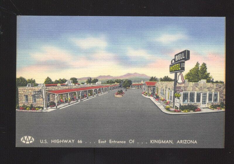 KINGMAN ARIZONA ROUTE 66 BELL MOTEL VINTAGE LINEN OLD ADVERTISING POSTCARD