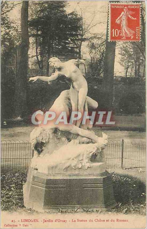 'Old Postcard Limoges Jardin d''Orsay Statue of Chene and Roseau'