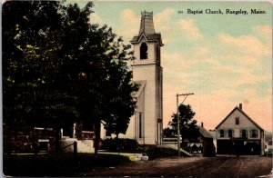 Baptist Church dirt road Rangeley Maine vintage Postcard