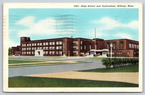 Billings Montana~High School & Gymnasium~Vintage Linen Postcard