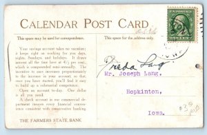 Hopkinton Iowa IA Postcard The Farmers State Bank  Calendar Pretty Women Scene