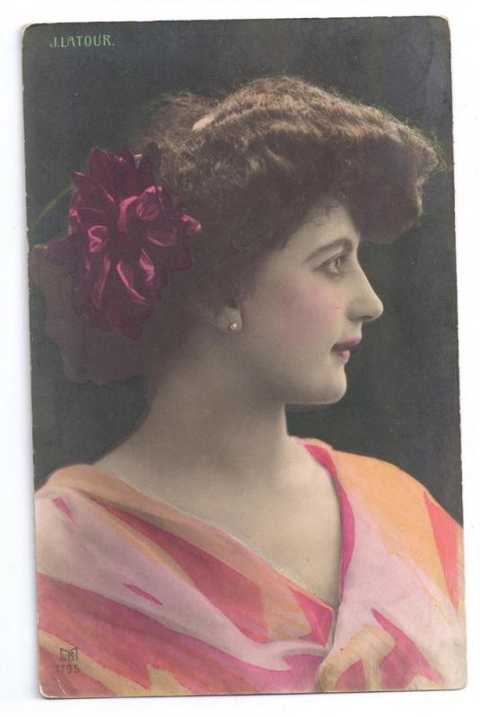 Beautiful Woman Glamour J. Latour 1907 Tinted Pretty Lady