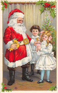 J61/ Santa Claus Christmas Postcard c1910 Pretty Girls Tree Jester 49