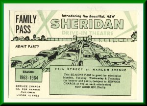 1963-64 Sheridan Drive-In Theatre Family Pass-Postcard, Bridgeview, Illinois/IL