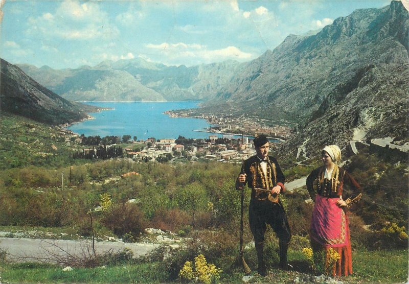 Postcard Montenegro Boka Kotorska Kotor Bay ethnic types folk costumes panorama