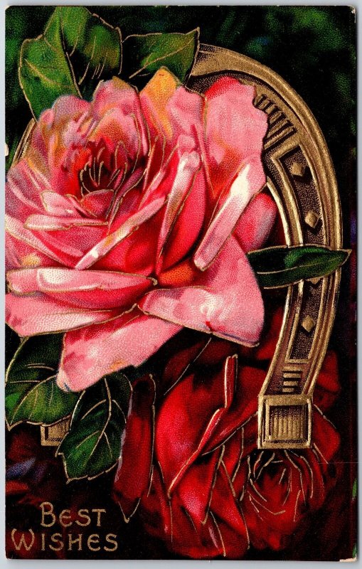 Best Wishes Red Rose Large Print Greetings and Wishes Card Postcard