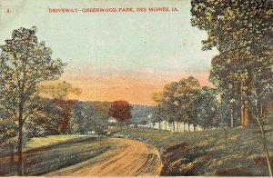 DES MOINES IA~DRIVEWAY TO LAKE IN GREENWOOD PARK~1910s K-WIN PUBL POSTCARD