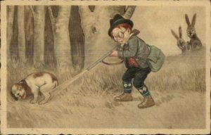 Hunting - Little Boy Eyeglasses Shoots His Dog by Mistake c1920 Postcard