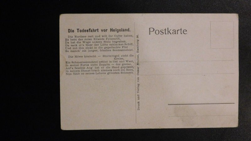 Mint German Postcard Zeppelin Airship Crash Ocean Death Trip Helgoland Poem