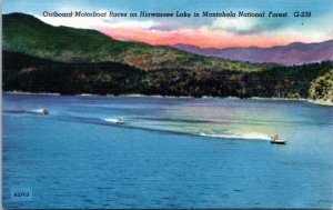 Postcard NC Mantahala National Forest Outboard Motorboat races Hiawassee Lake