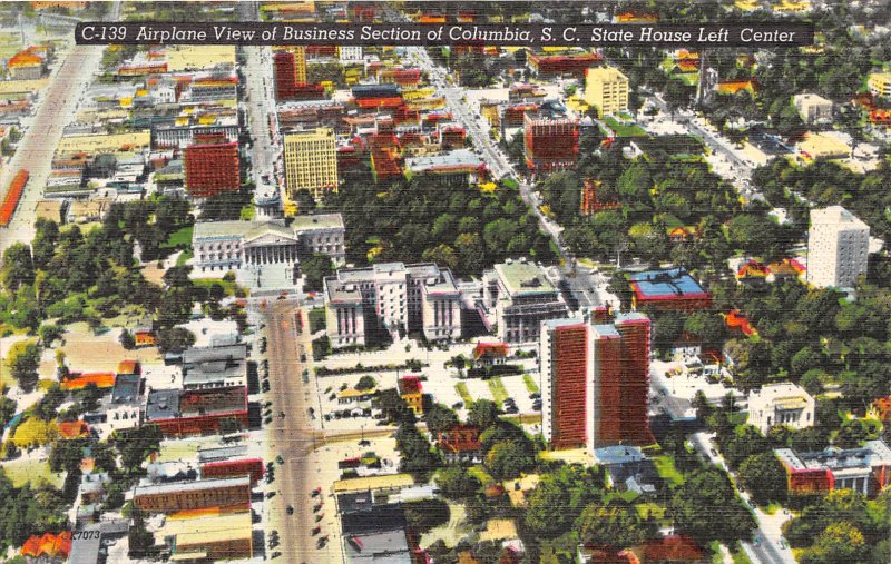 Columbia South Carolina 1940s Postcard Aerial View Business Section