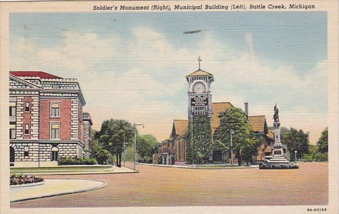 Michigan Battle Creek Soldiers Monument and Municipal Building 1947 Curteich