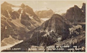 BANFF ALBERTA~LAKE LOUISE-MIRROR LAKE-LAKE AGNES~1928 HARMON REAL PHOTO POSTCARD