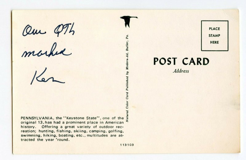 Postcard Pennsylvania State Map Keystone State Standard View Card