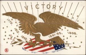 US History of Wars Gold Eagle & Shield c1905 Postcard