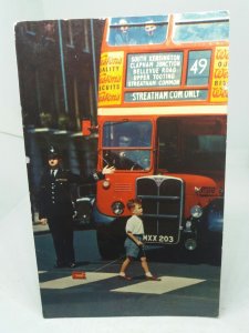 London Traffic Policeman No49 Streatham Bus Little Boy Toy Bus Vtg Postcard 1967