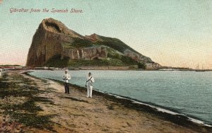 Vintage Postcard 1910's Gibralter from the Spanish Shore Beach & Ocean Scene