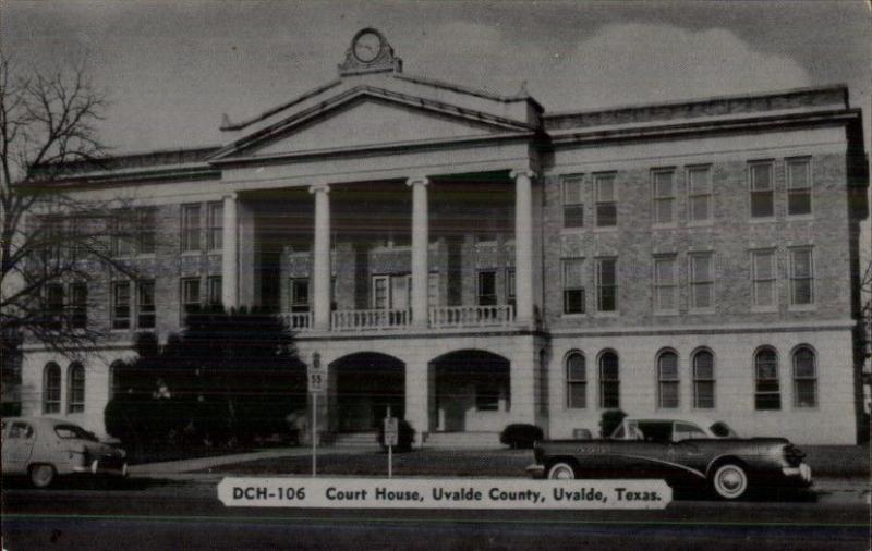 Uvalde TX Court House & Cars Postcard