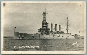 MILITARY SHIP U.SS. HUNTINGTON ANTIQUE REAL PHOTO POSTCARD RPPC