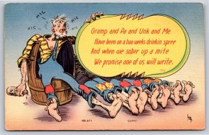 Comic~Old Men Laying On Hround Gramp Pa Unk & Me Poem~Vintage Postcard