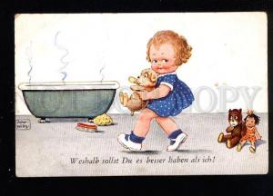 3035354 Girl & TEDDY BEAR & DOLL. By WILLS vintage PC