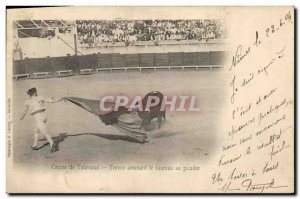 Old Postcard Bullfight Torero Bull Racing leading the bull Picador