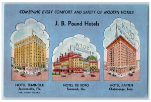 c1940's J.B. Pound Multiview of Hotels Jacksonville Florida FL Postcard
