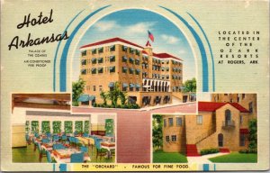 Linen Postcard Multiple Views of Hotel Arkansas is Rogers, Arkansas~2076