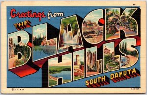 Greetings From The Black Hills South Dakota SD Large Letter Landmarks Postcard