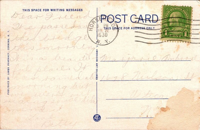 Postcard NY Corning Pine Street Bridge