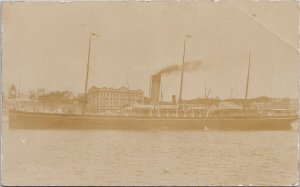 Steamship in Harbour Union Bay BC Cancel 1907 Comox Valley RPPC Postcard H25