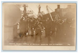 Crown Prince Leopold Of Belgium Boarding USS Pittsburgh RPPC Photo Postcard 