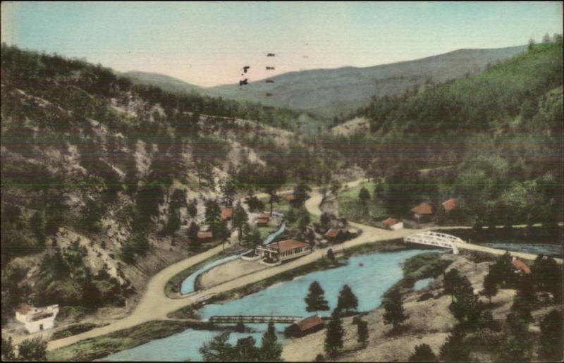 Deckers Decker's CO Fishing Resort Aerial View Hand Colored Postcard