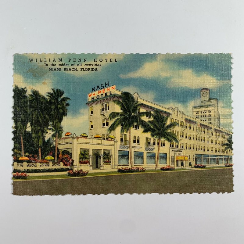 Postcard Florida Miami FL William Penn Hotel 1940s Linen Unposted