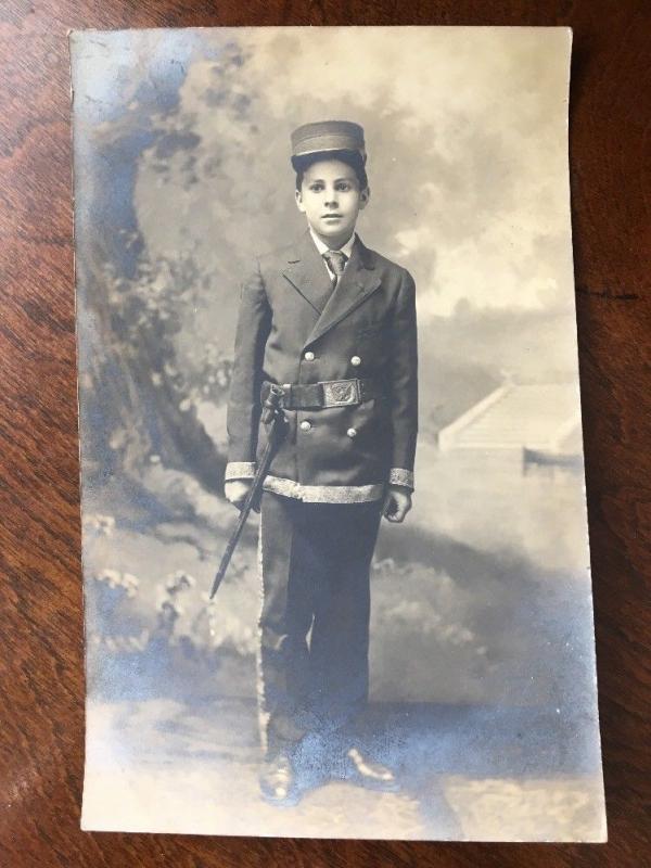 Young Boy In Soldier Uniform & Civil War Bayonet, ashkum, Illinois Z2