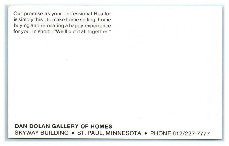 DAN DOLAN REALTORS Advertising ST. PAUL, Minnesota MN ~ Skyway Building Postcard