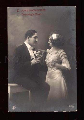 018579 Happy Lovers w/ Champagne. Holiday. Old Photo