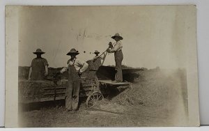RPPC Farmer Old Hay Baler Loading Hay Farming Real Photo Pre 1907 Postcard F18