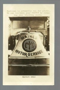 RPPC c1920 ADVERTISING Trucking Company HAINES MOTOR SERVICE Delivery Van Truck