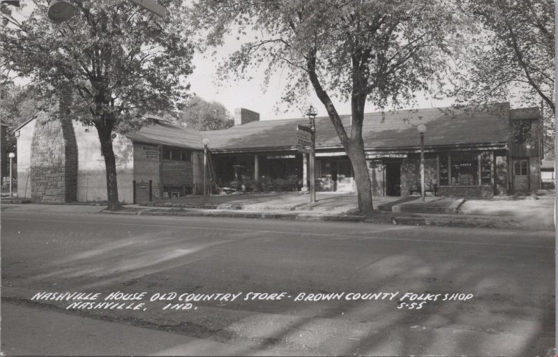 RPPC Postcard Nashville House Old Country Store Folks Shop Nashville IN