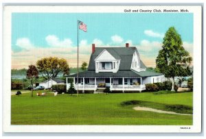c1940's Golf & Country Club Terrace Ground US Flag Manistee Michigan MI Postcard