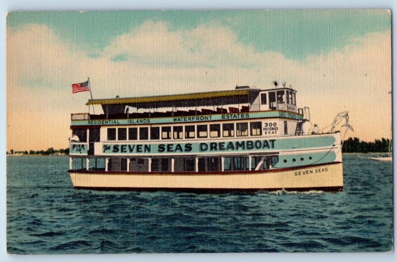 Miami Florida Postcard Seven Seas Dreamboat Biscayne Bay Islands c1940 Vintage