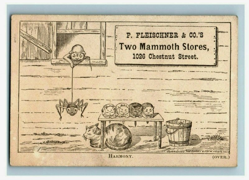 1870's Double Sided P. Fleischner Anthropomorphic Comical Cats Kittens P173