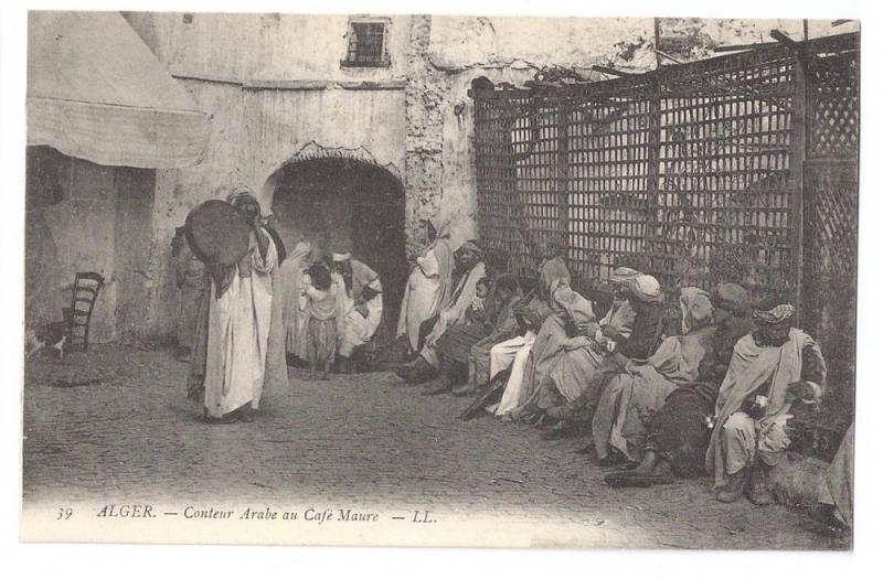 Conteur Arabe au Cafe Maure ca 1910 Algiers L.L. Postcard