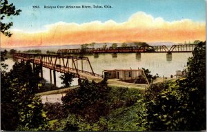 Vtg Tulsa Oklahoma OK Bridges Over Arkansas River 1910s Old View Postcard